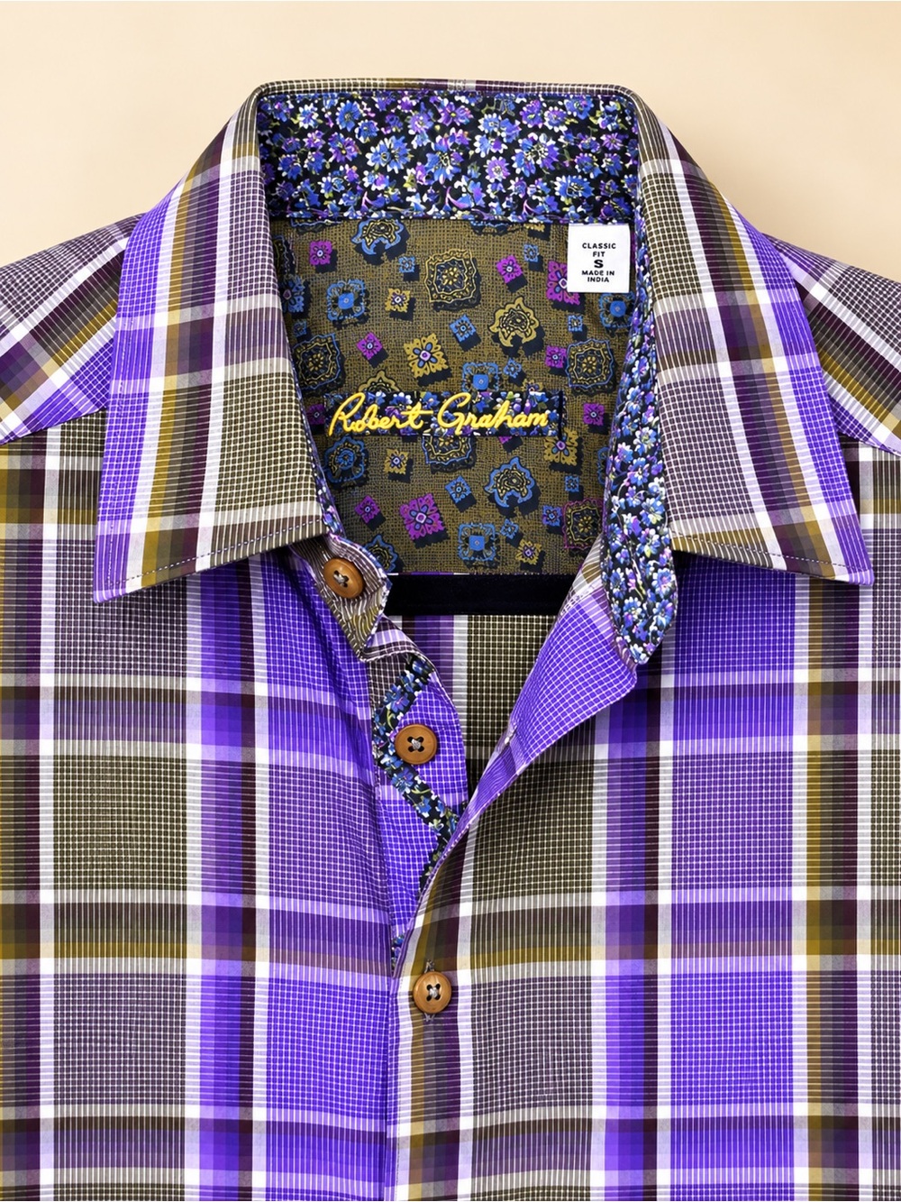 Robert Graham Men’s S Purple Olive Plaid Short Sleeve Button Down Shirt #1282